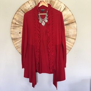 Red cardigan